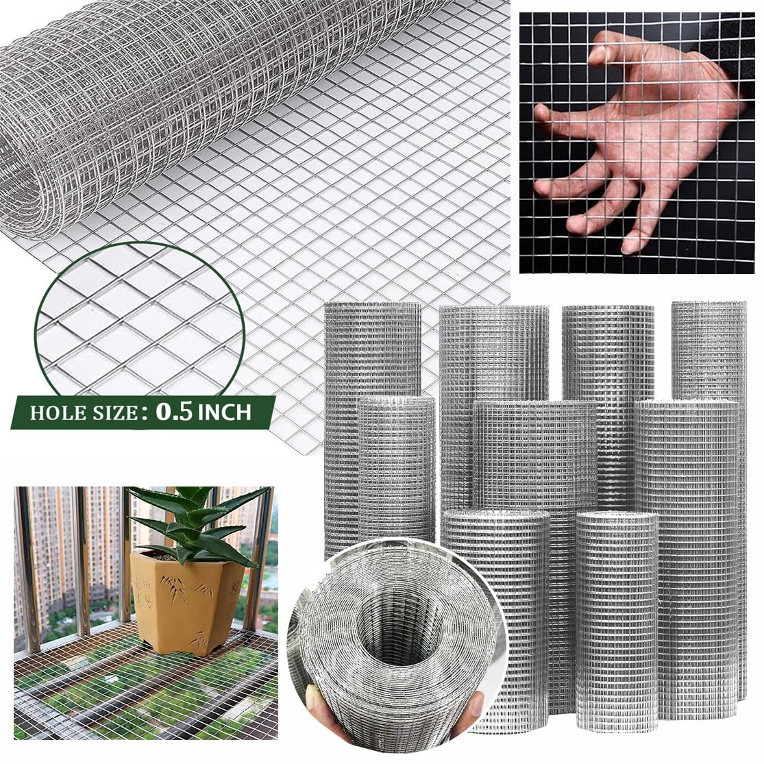 VXHCS Malla Soldada de Acero Inoxidable 304 Valla de Protección de Escalera 13mm/1mm Red para Jaulas de Animales, para Campo de Fútbol Jardín(0.5x5m)