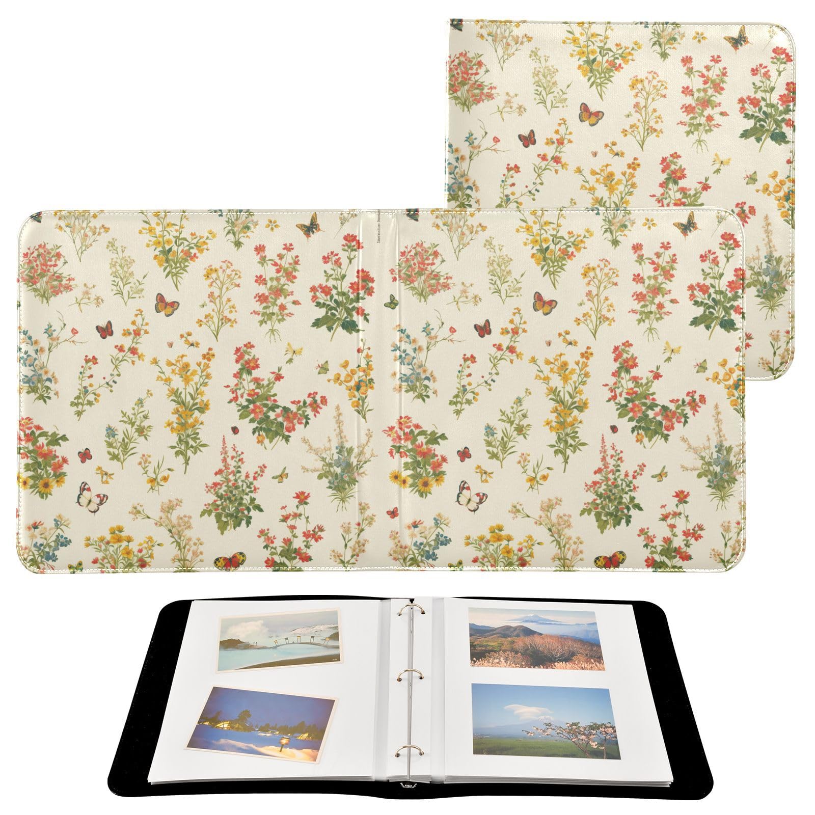 Kigai Butterfly Flowers Photo Album Self Adhesive Scrapbook Album Leather Cover DIY Picture Scrap Book with 20 Adhesive Sheets, 11.8x24x0.8 inch