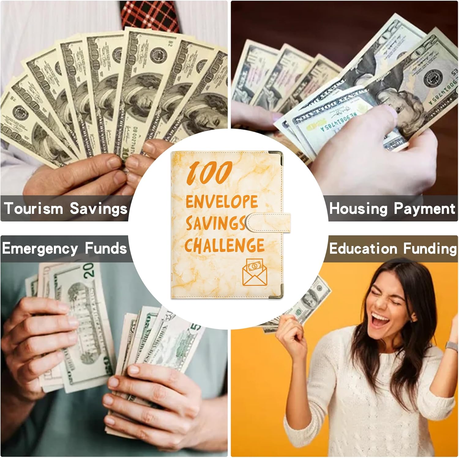 100枚の封筒付きお金節約チャレンジバインダー、現金封筒付きA5予算バインダー、5,050ドルを節約する簡単で楽しい方法、予算作成と