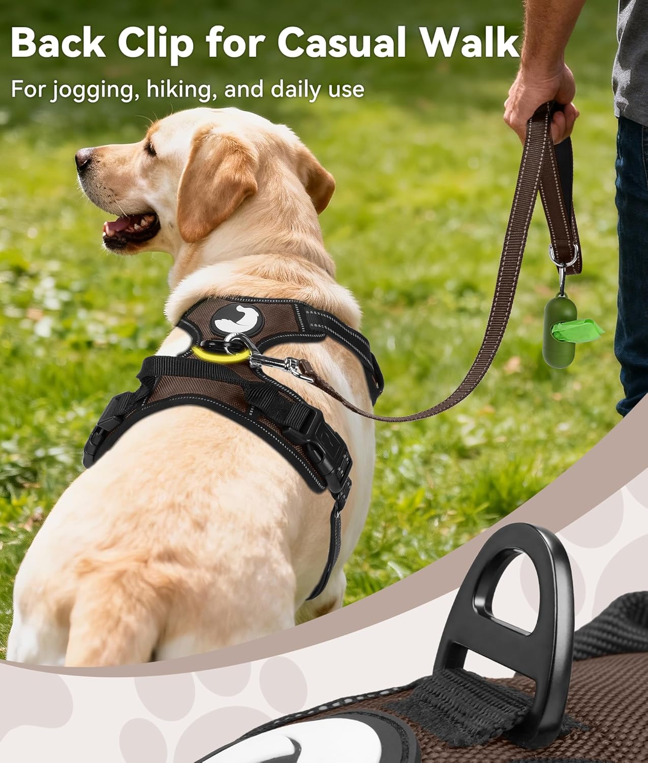Joytale No Pull Dog Harness Medium Sized Dog, Reflective Pet Vest with Front Clip, Adjustable Soft Padded Harnesses with Easy Control Handle for Training and Walking, Brown, M