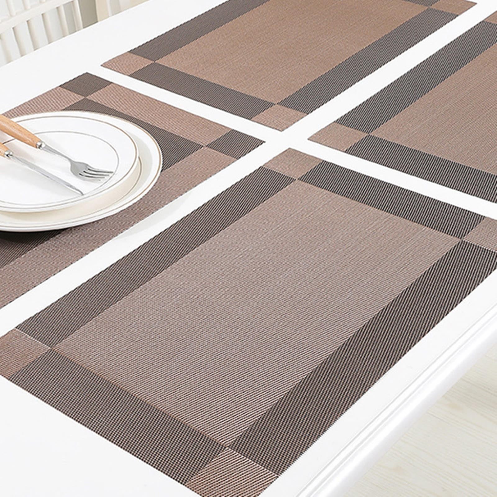 Prostokątne maty stołowe z PCW, zestaw 10 szt., styl A, brązowa, tkana, tekstylna, ślub, podkładki pod stół 30 x 45 cm