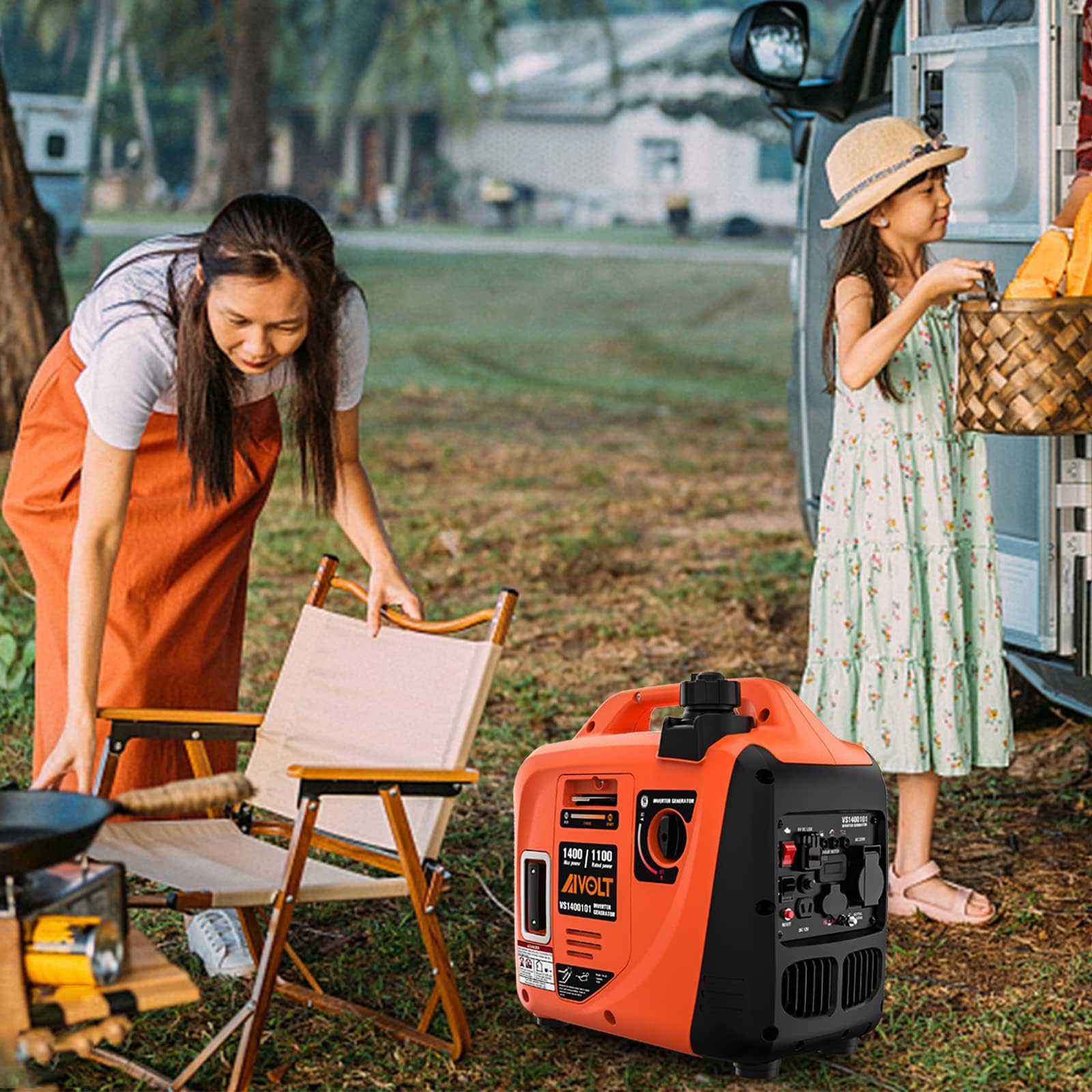 AIVOLT Groupe Électrogène d'essence 1400W Générateur d'onduleur Silencieux avec Prises AC 230V/DC 12V/USB Type-A et Réservoir de 2,5 L Générateur Léger Portable pour Camping Extérieur
