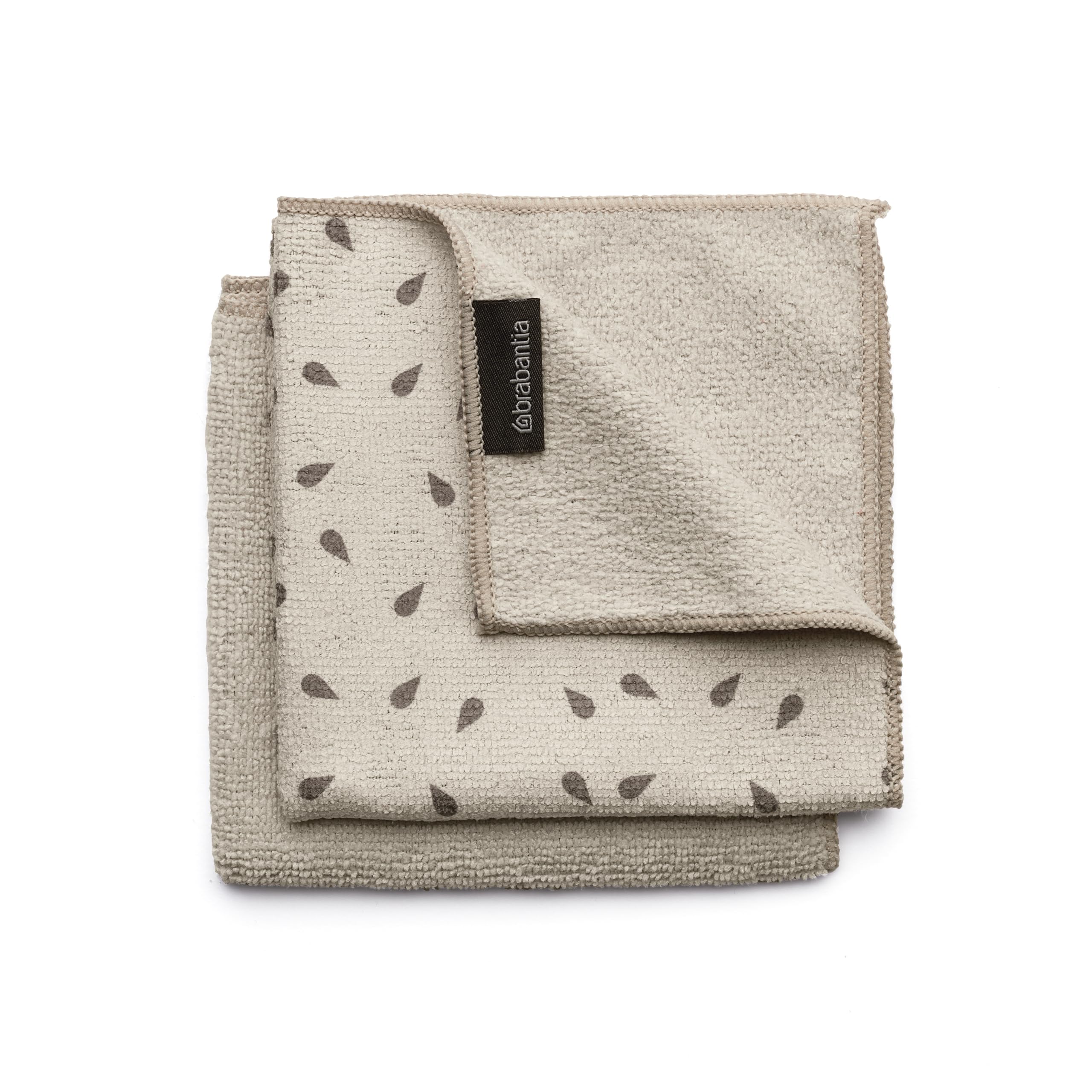 Brabantia Sinkside Microfibre Dish Cloths, Machine Washable, Absorbs 7 Times its Weight, Kitchen Cloths for Cleaning Dishes & Countertops, Less Detergent Needed, Set of 2 Cleaning Pads, Soft Beige