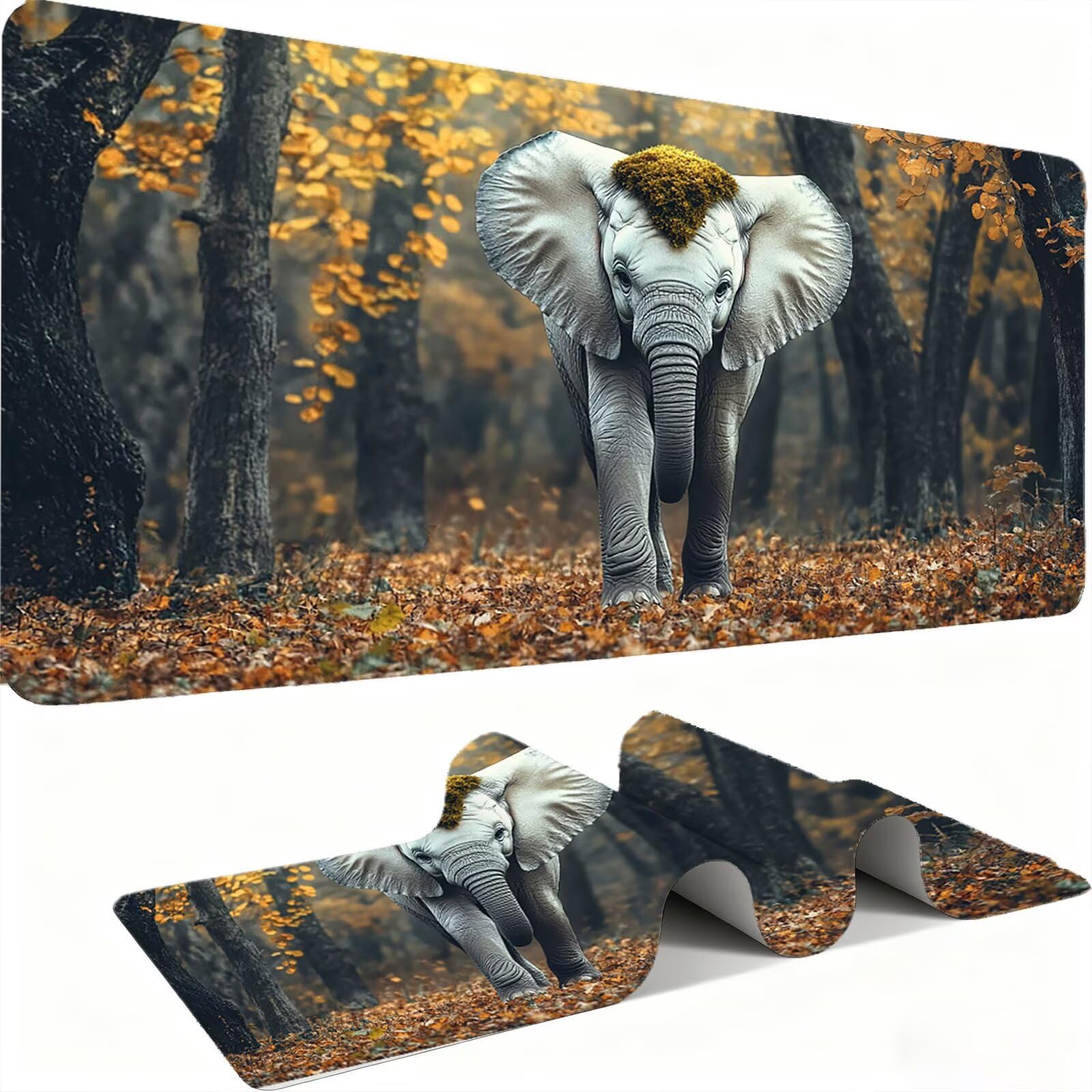 Podkładka pod mysz Słonie/Zwierzęta XXL 1500 x 800 mm Duża podkładka pod mysz Przyszyte krawędzie Wodoodporna Antypoślizgowa Duże Rozszerzone Akcesoria Biurowe do PC, przenośny poprawia precyzję i