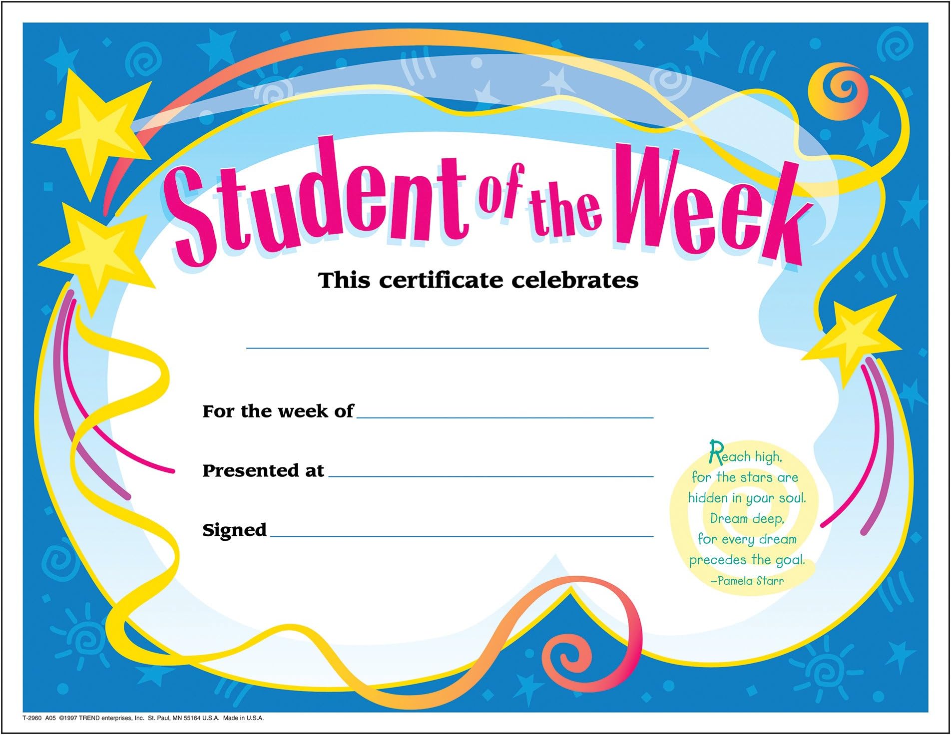 Student of The Week Certificate (TEPT2960), white