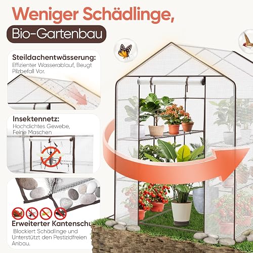 Sekey Film de Serre XXL 200 x 145 x 145 cm - Serre de Culture de tomates avec 10 étagères - Serre de Jardin Stable avec Housse en polyéthylène - Résistant à l'hiver - Blanc - 5