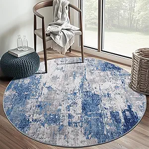 Washable Area Rugs 6ft Non-Slip Modern Abstract Soft for Living Room Entryway Bedroom Nursery, Print Pattern, Blue Grey Navy Gray