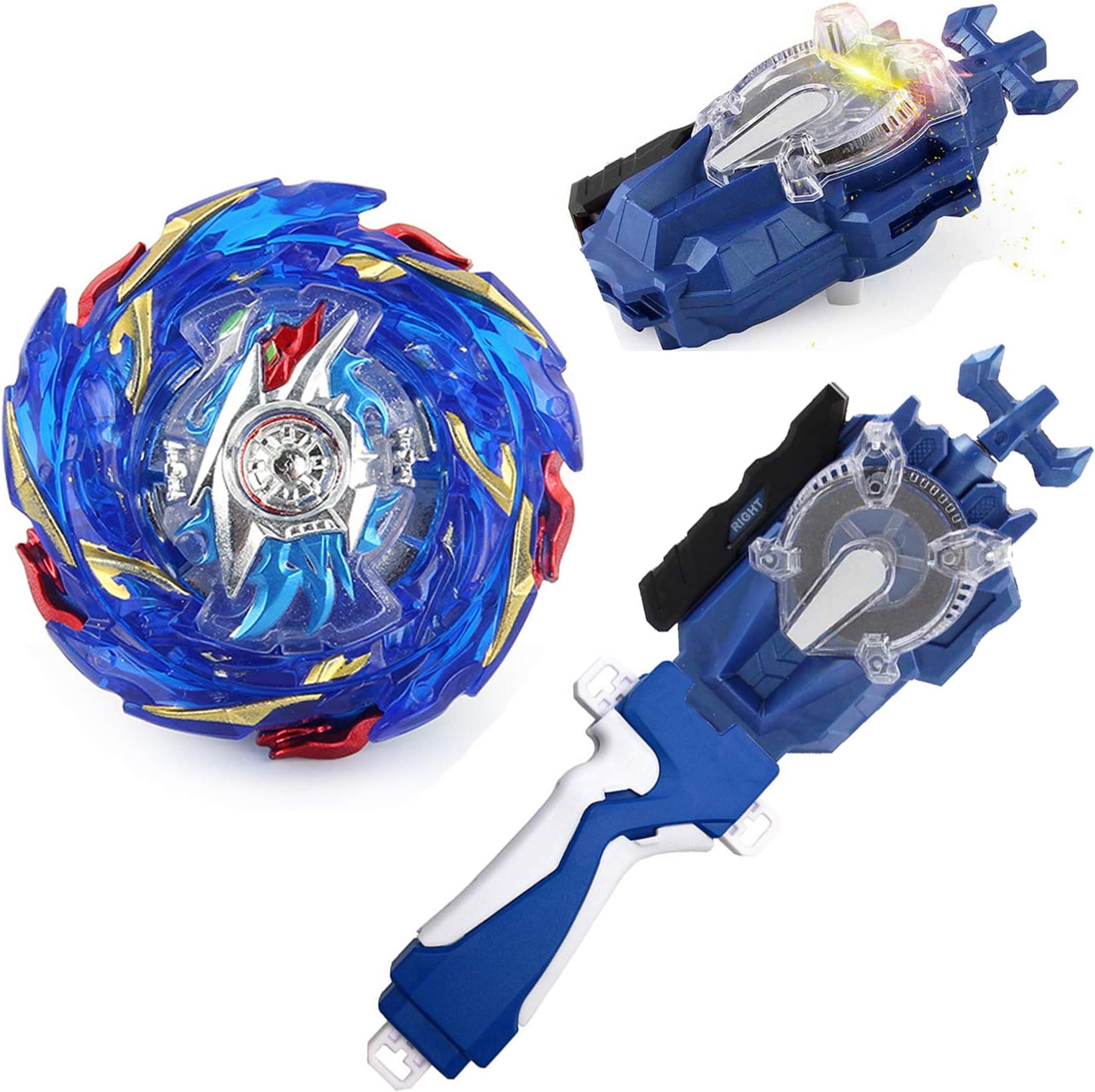 DYT Burst Super King B-174 02 Helios Volcano Starter Booster with Bey Battle Burst Sparking Launcher LR Left and Right Spin and Grip Spinning Top Toys Set
