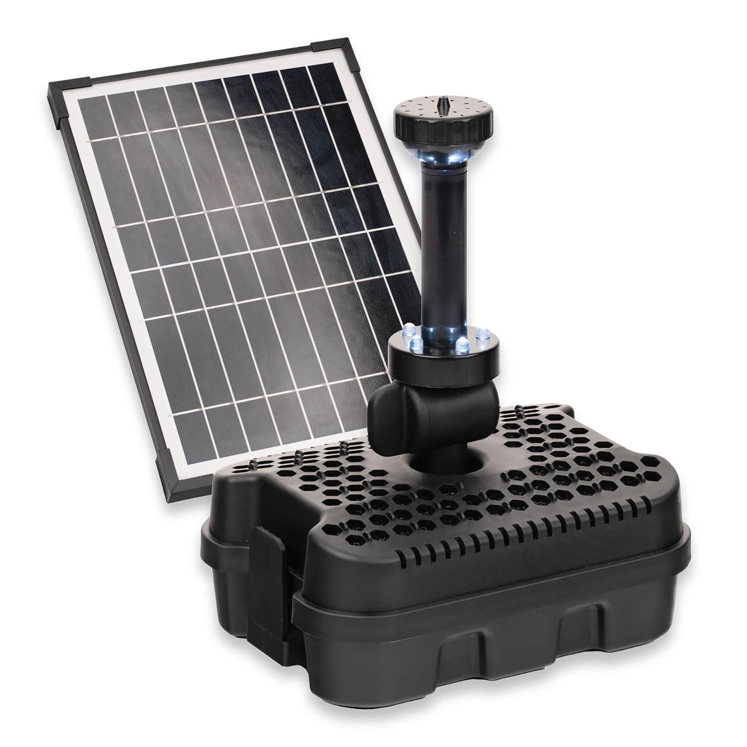 Blagdon Liberty Solar 500 Pond Fountain Pump & LED Light, for Small Pond and Water Feature,10w Solar Panel & 0.15w LED Light Ring, Float & Anchor Fittings, Flow Control, Intelligent Timing Options
