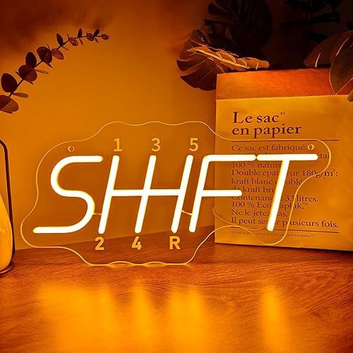 Miniatura 2 de SHIFT - Letrero de neón LED de transmisión manual para coche, decoración de hombre, alimentada por USB, luz regulable para hombre, cueva, garaje,
