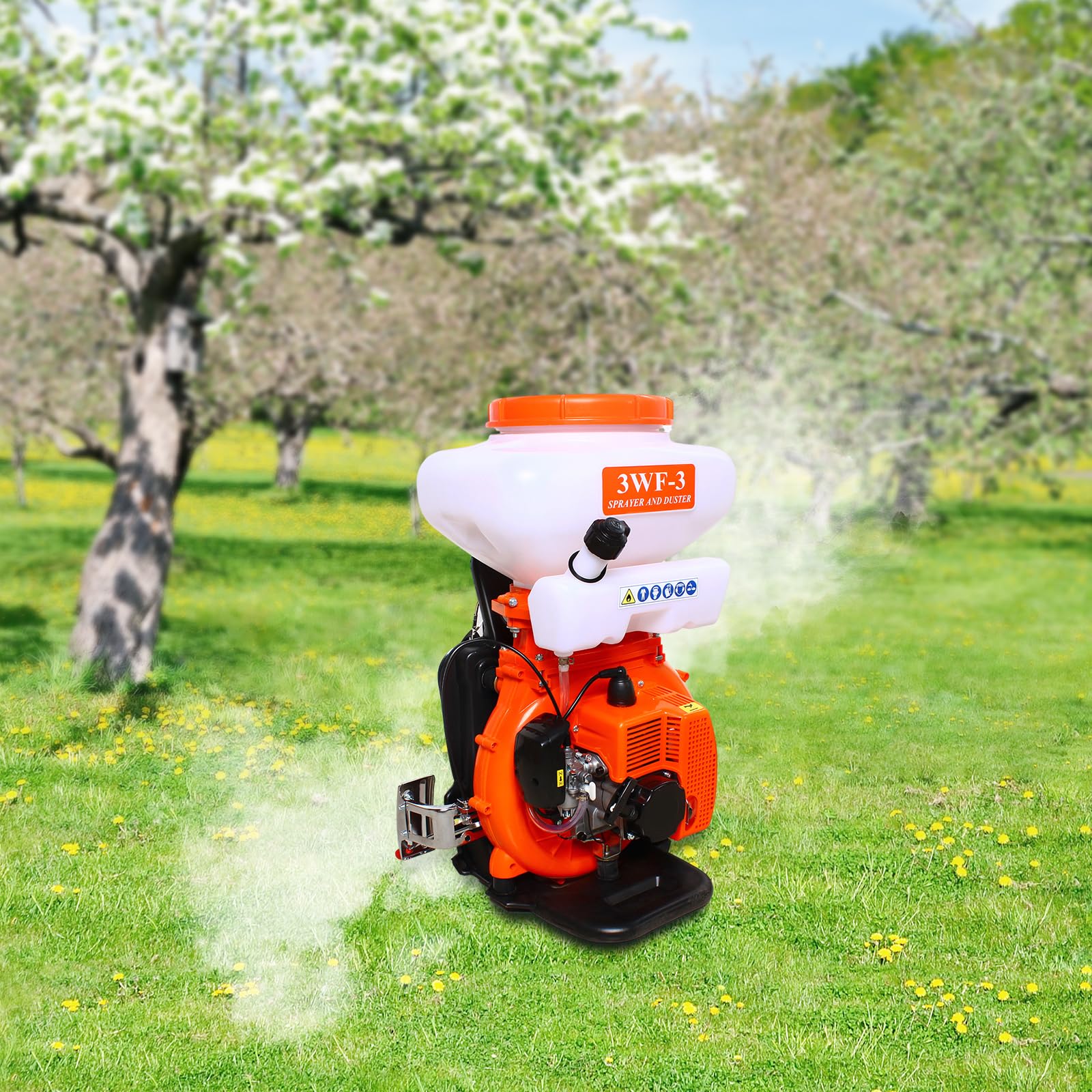 Jeringa de espalda de 14 l, pulverizador de jardín, líquido 4 L/min, polvo 0-6 l/min, jeringa a presión con resorte amortiguador de vibraciones, ventiladores de aire de refrigeración