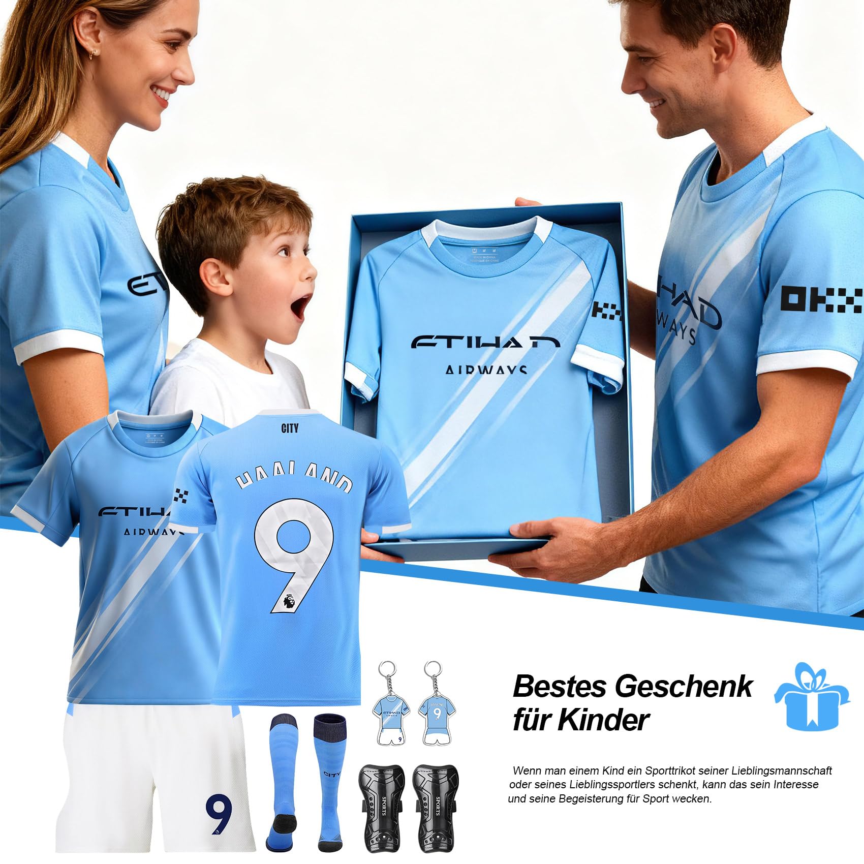 Camiseta de fútbol para niños, camiseta de fútbol con camiseta, pantalones cortos, calcetines y rodilleras, camiseta para niños y niñas