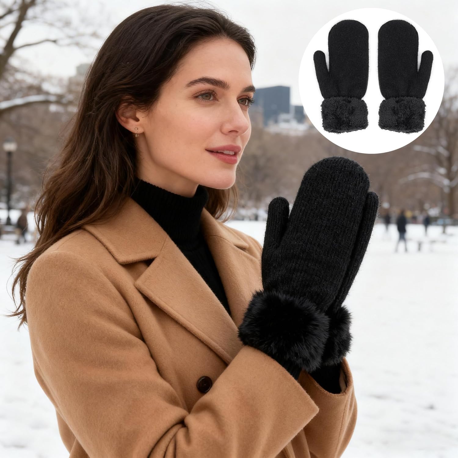 Winter Warm Mittens for Women Men-Soft Lining Cozy Stretchy Knit Mittens Double Layer Thick Outdoor Knitted Gloves - Image 5