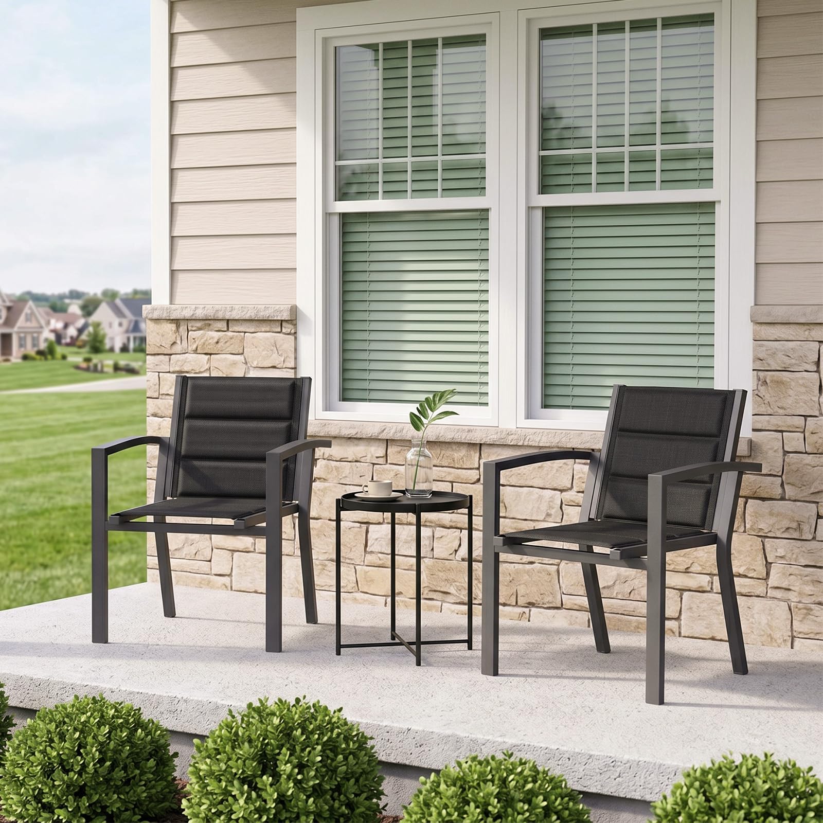 JUMMICO Lot de 2 Chaises de Jardin en Aluminium avec Assise et Dossier Moelleux ｜ Empilables ｜ Rangeables sous Table ｜ Charge 160 kg ｜ Idéales pour Salon de Jardin Extérieur, Cour et Balcon,Gris Foncé