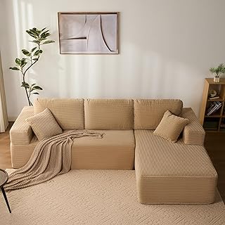 Sofá esquinero Modular en L con función Cama y Chaise Longue Derecha – Tapizado en Pana, Asiento Profundo – Sofá Cama pa...