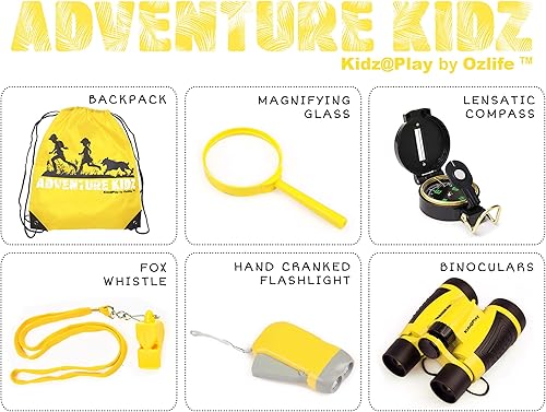 Miniatura 4 de Adventure Kidz - Kit de exploración al aire libre, binoculares con estuche, linterna, brújula, silbato, lupa, mochila, paquete (14 artículos)