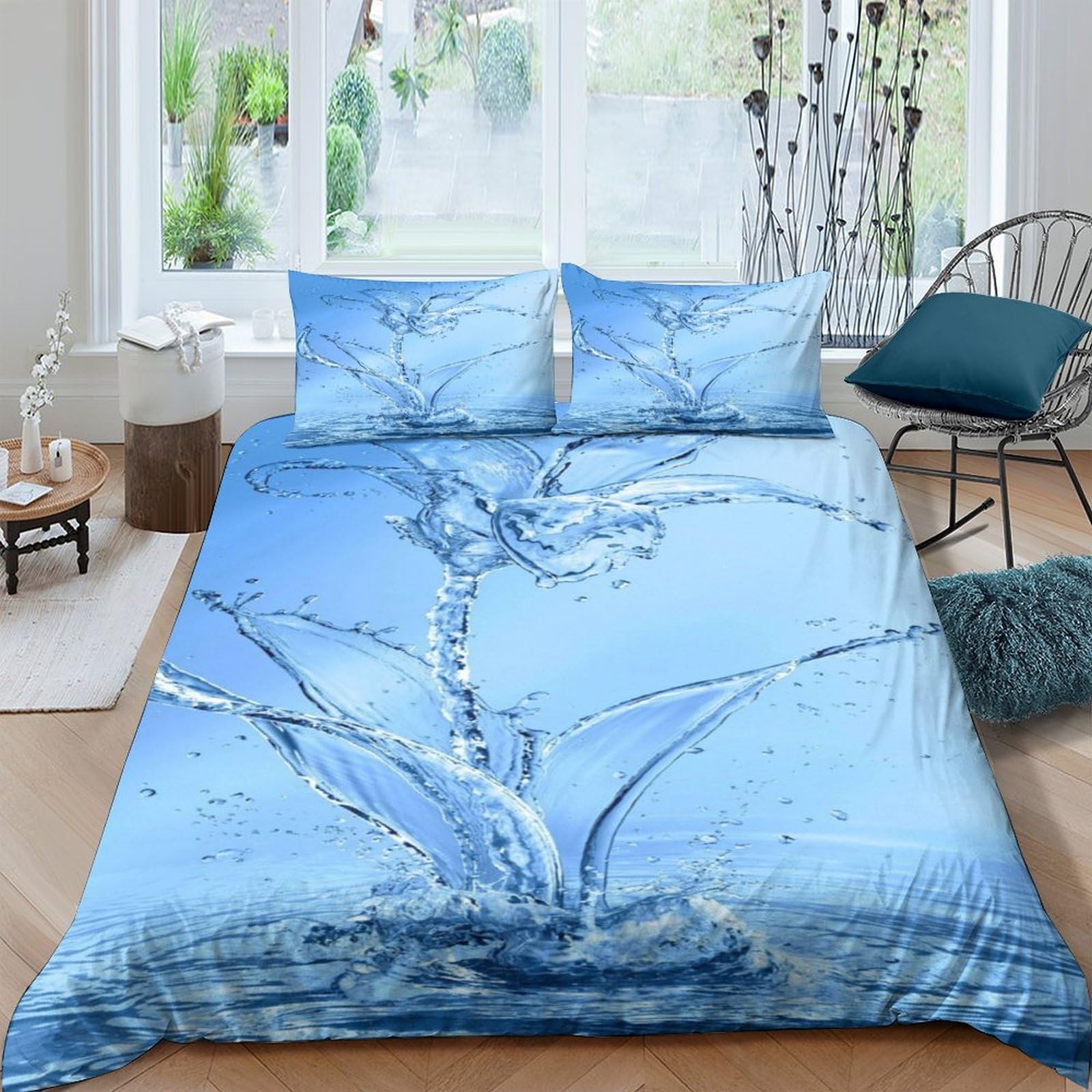 MXRMXR Water Duvet Cover Set 3D Printed Bedding Comforter Cover Set 3 Pieces Soft Microfiber Bedding Quilt Cover with Zipper Closure for Teens And Adults Double（200x200cm）