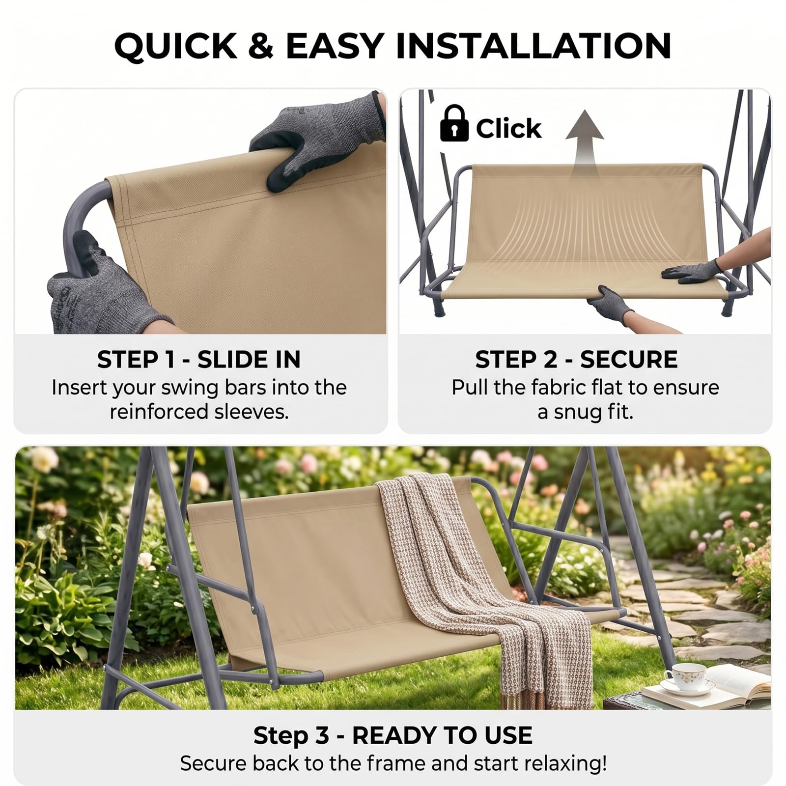 Ricambio Seduta Dondolo 2/3 Posti, Coprisedile per Dondolo Giardino Impermeabile, Telo di Ricambio Tessuto Oxford 600D Resistente e Antistrappo,caffè,85x(48+48) cm