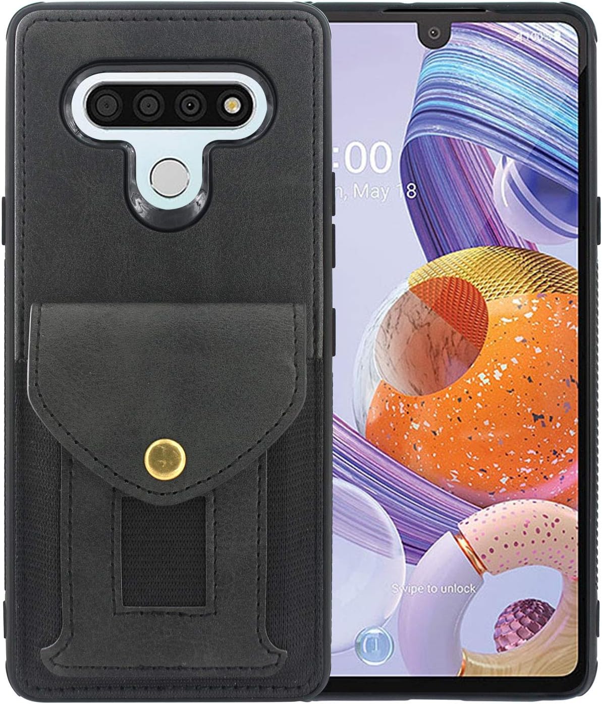 Lacass Shockproof Slim Leather Wallet Case Protective Cover with Elastic Pocket Credit Card Slot Holder for LG Stylo 6 2020 Case (Black)