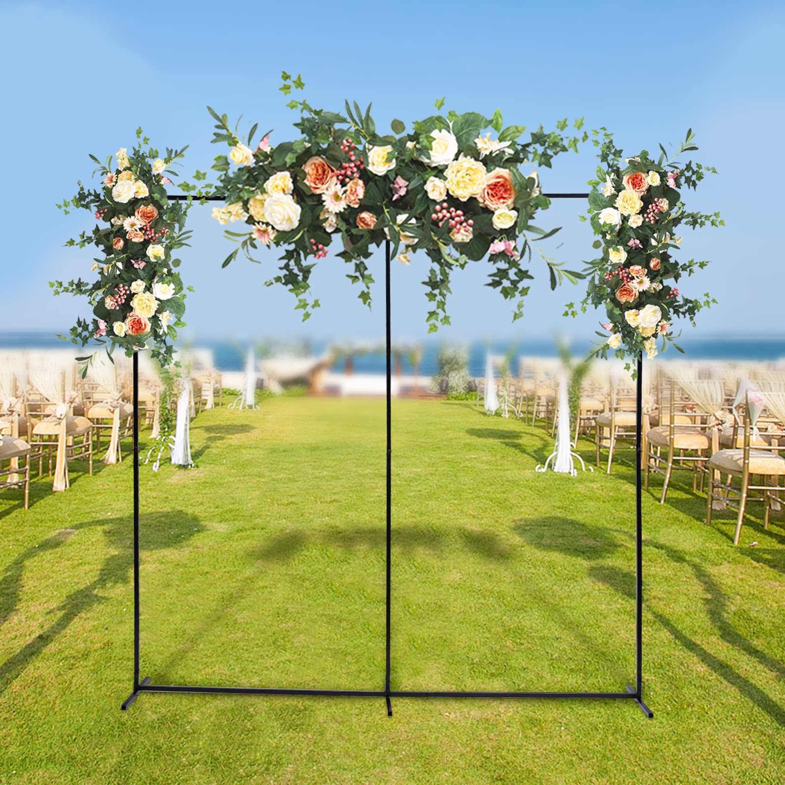 Quadratischer Metall Hochzeitsbogen Hintergrund Ständer, Schwarzer Traubogen, 230cm, Rankhilfe Spalier, Hochzeit Bogen, Ballonbogen Dekoration Rahmen für Geburtstag Party Zeremonie