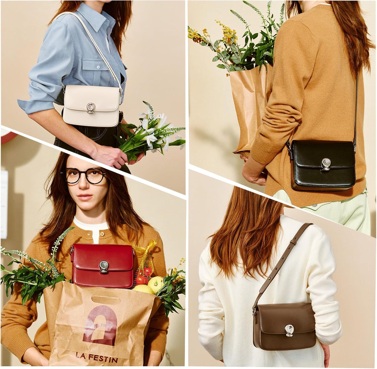 LA FESTIN Small Leather Purse Crossbody Bags For Women: Black Shoulder Handbags Crossbody Bag - Image 5