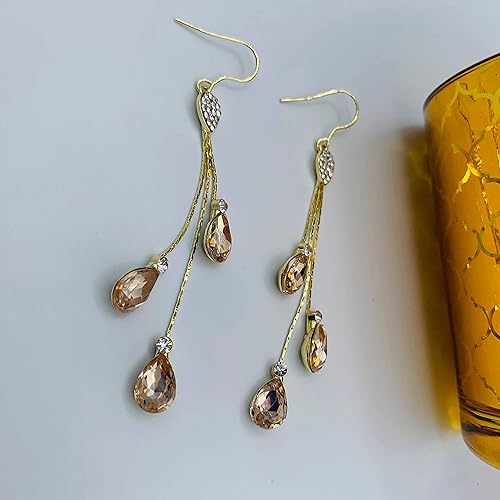 Vista 6 de Aretes de cristal para mujer Candelabro largo con gotas de cristal Pendientes de lujo con cristales Ropa de noche, fiesta, cita nocturna, joyería