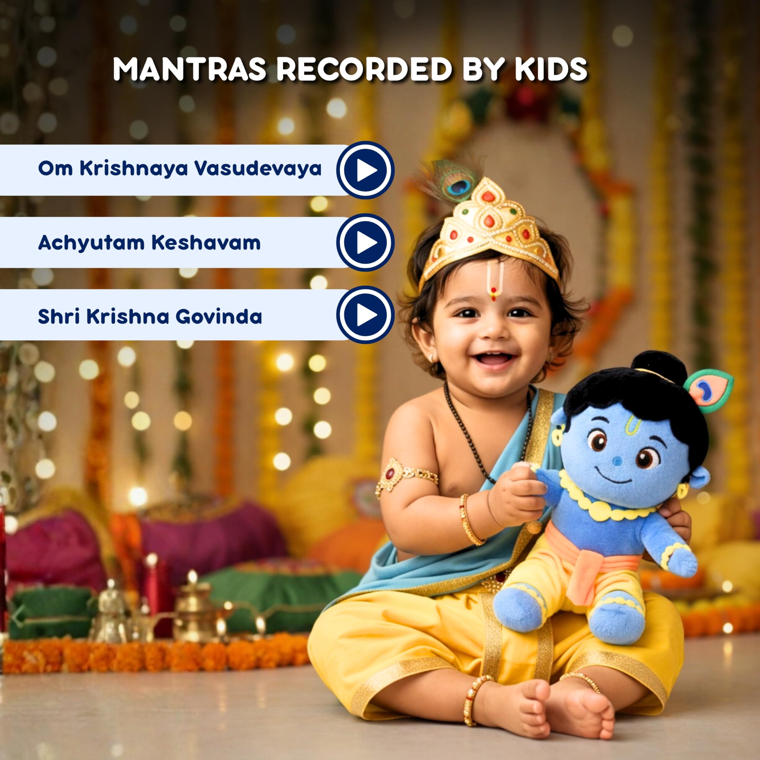 Clapstore Mantra Chanting Krishna with Meditation Mode Interactive Musical Soft Stuffed Plush Toy | Non-Toxic, Safe | Best Birthday Gift for Newborn Kids (Boys, Girls) — Amazon image 3