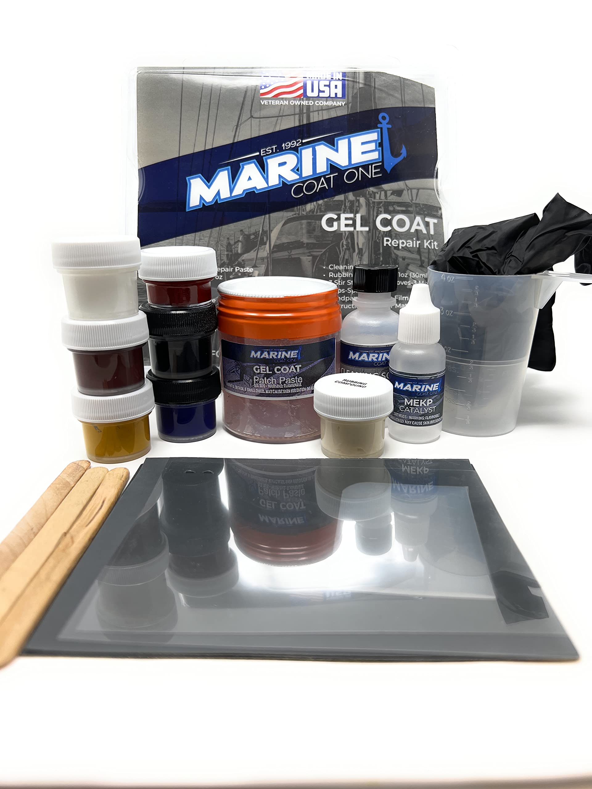 Marine Coat One Gel Coat Repair Kit with Complete Color Match Set for
