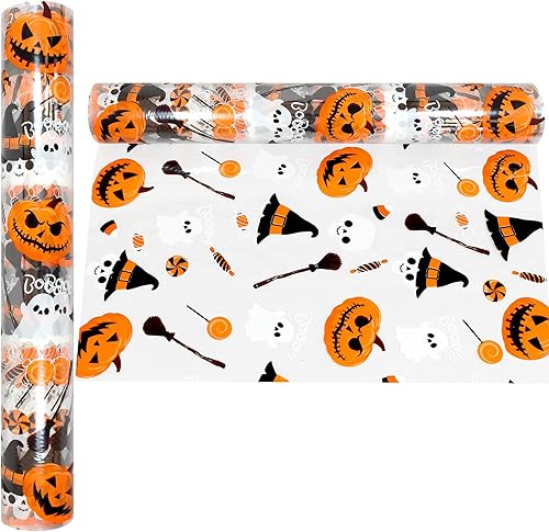 Miniatura 4 de AnapoliZ Rollo de celofán de Halloween | 100 pies de largo x 16 pulgadas de ancho | 2.3 mil de grosor, transparente con diseños de Halloween |