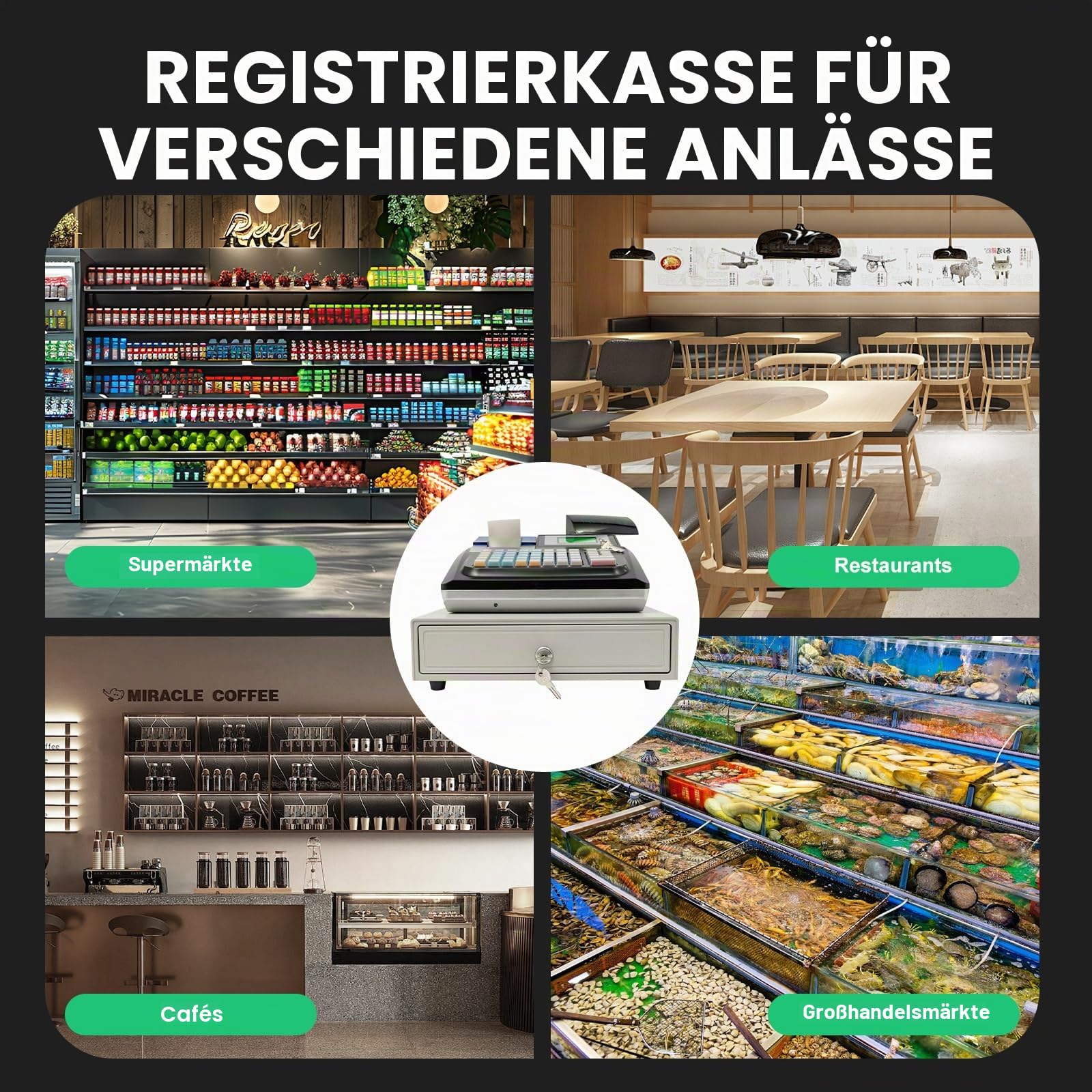 Elektrische Registrierkasse, LED Display 48 Tasten Registrierkasse, 100-240V Registrierkasse mit 36 Abteilungen, Registrierkassen für Einzelhändler, Lebensmittelmärkte, Metzgereien, Supermärkte