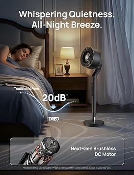 DREO Fan for Bedroom, 2026 New model,120+100 Omni-Directional Oscillating Fan, 96ft, DC Motor, 20 dB Quiet Standing Pedestal Fans, 9 Speeds, 3 Modes, Remote, 37-42 Adjustable Height, 8H Timer