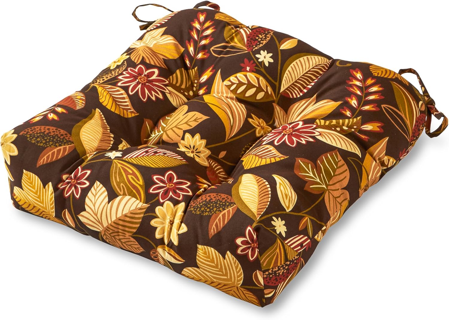 Greendale Home Fashions Outdoor Square Tufted Dining Seat Cushion, Set of 1, Russet Floral