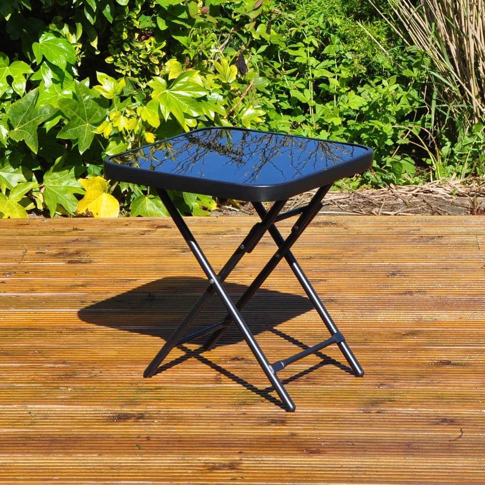 Kingfisher FSDT Folding Drinks Side Garden Patio Table - Black 40cm x 40cm x 46cm