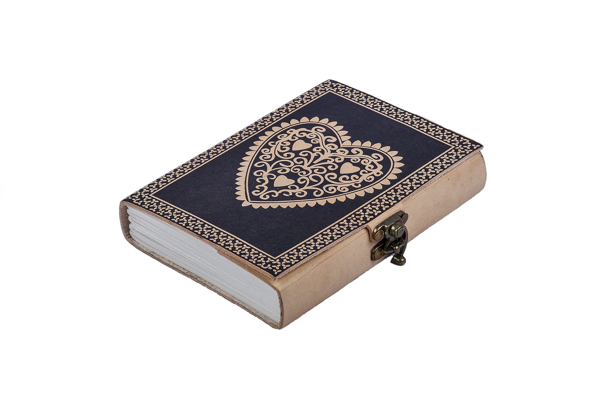 Leather Handmade Bound Journal Planner Rustic Diary Antique Blank Notebook Embossed Tree of Life & Heart Artist Book for Christmas Gift (Heart)