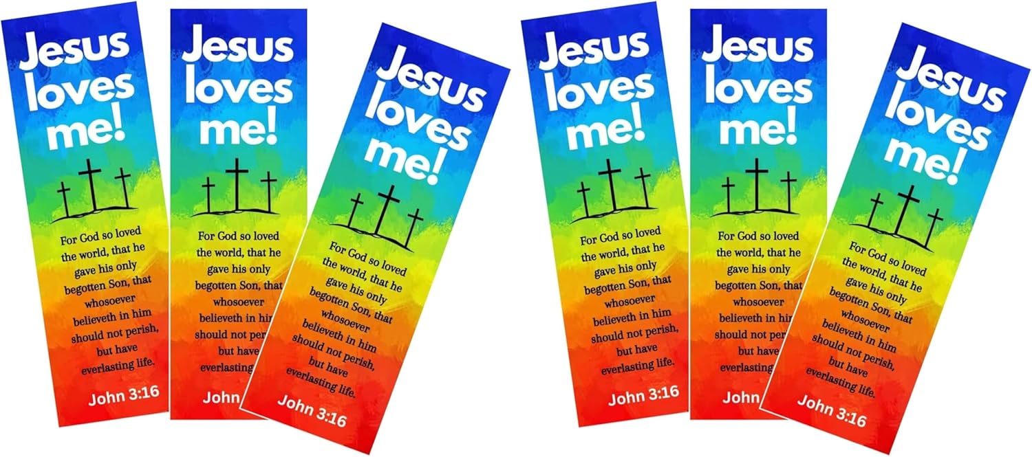 Jesus Loves Me Bible Verse Bookmarks - John 3:16 - Premium Rainbow Cross - 100 Count Mega Pack - VBS Bible School (Pack of 2)