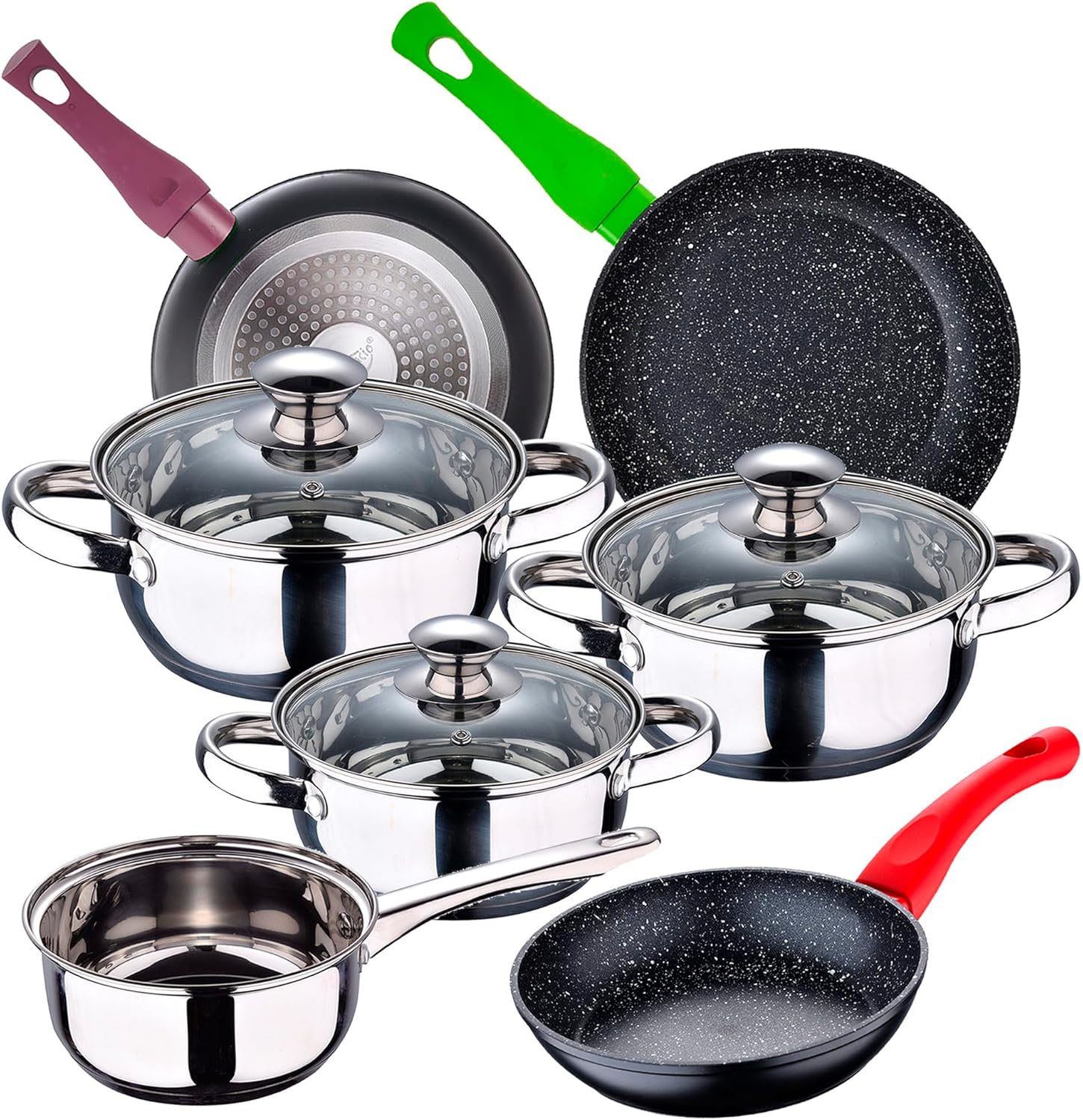Kitchen Battery 7 Pieces SAN IGNACIO Faro, Stainless Steel, with pan Set (18/22/26 cm) SAN IGNACIO Jolie in Forged Aluminum