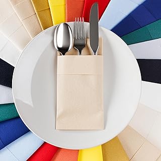 Servilletas de bolsillo American Homesttead, paquete de 50 unidades, 15.75 x 15.75 pulgadas, papel de lino con tacto airlaid, preplegadas con bolsillo para cubiertos, servilletas rústicas desechables