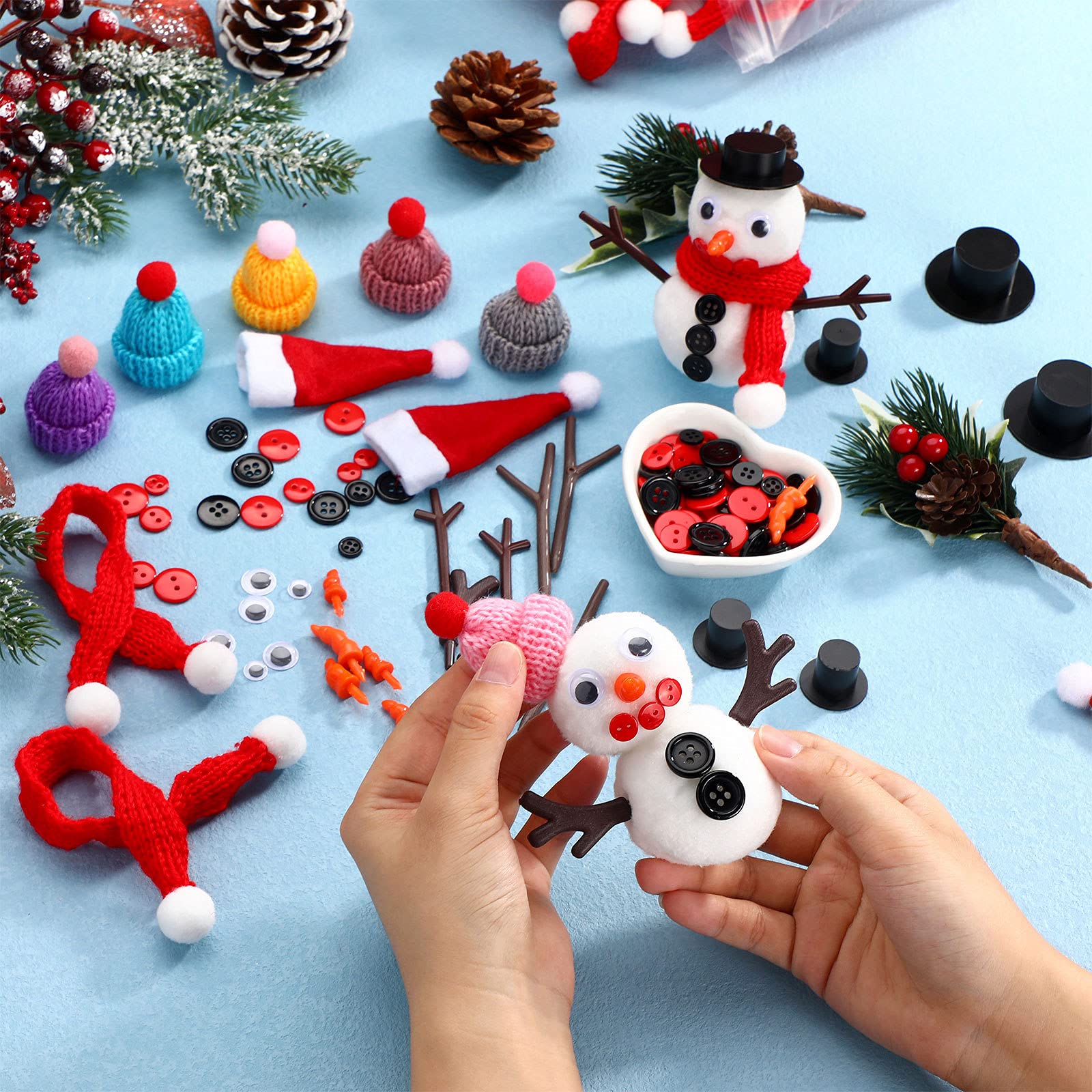 450 Pezzi Kit Fai Da Te Pupazzo Di Neve Natalizio - Cappelli, Occhi, Nasi, Sciarpe, Bottoni Rossi E Neri