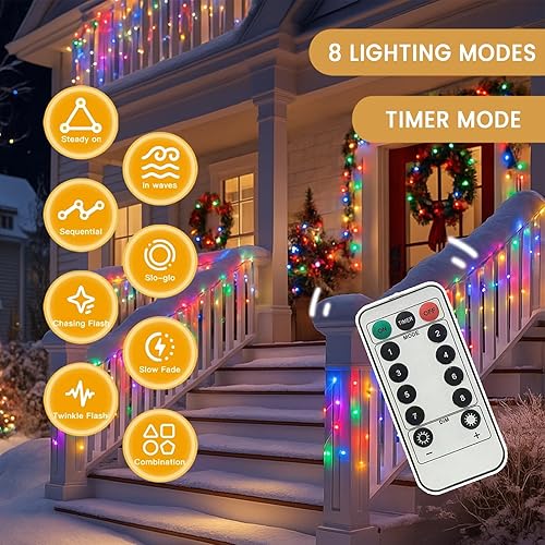 Miniatura 3 de Guirnalda de luces de Navidad de 328 pies, 1000 luces LED multicolor enchufables con 8 modos, cable verde impermeable para árbol de interior y
