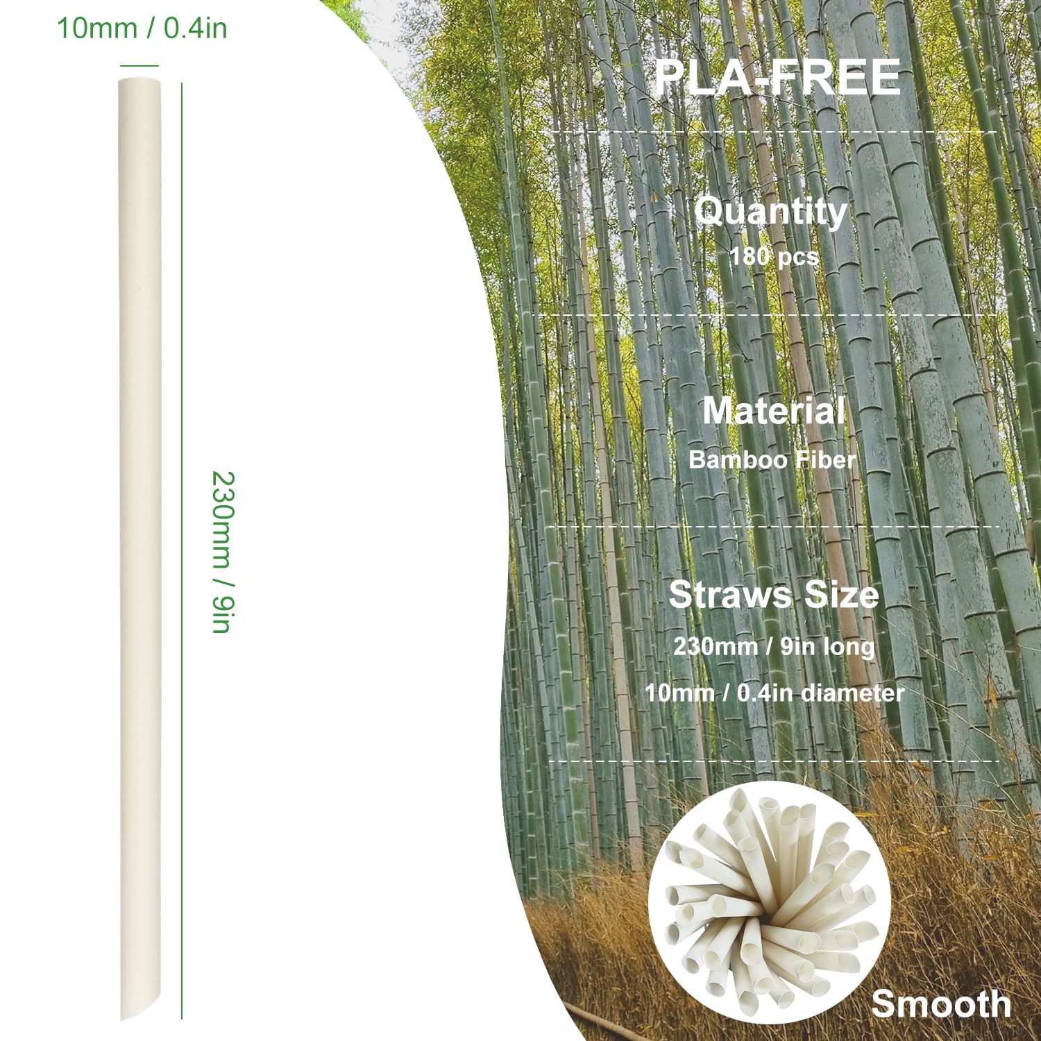 180 Pezzi Cannucce Bubble Tea in Fibra di Bambù, Spessore per Boba, Perle di Frutta, Frullati, Frappè, Jumbo, Tapioca, 10 mm Extra Larghezza Cannucce Usa e Getta