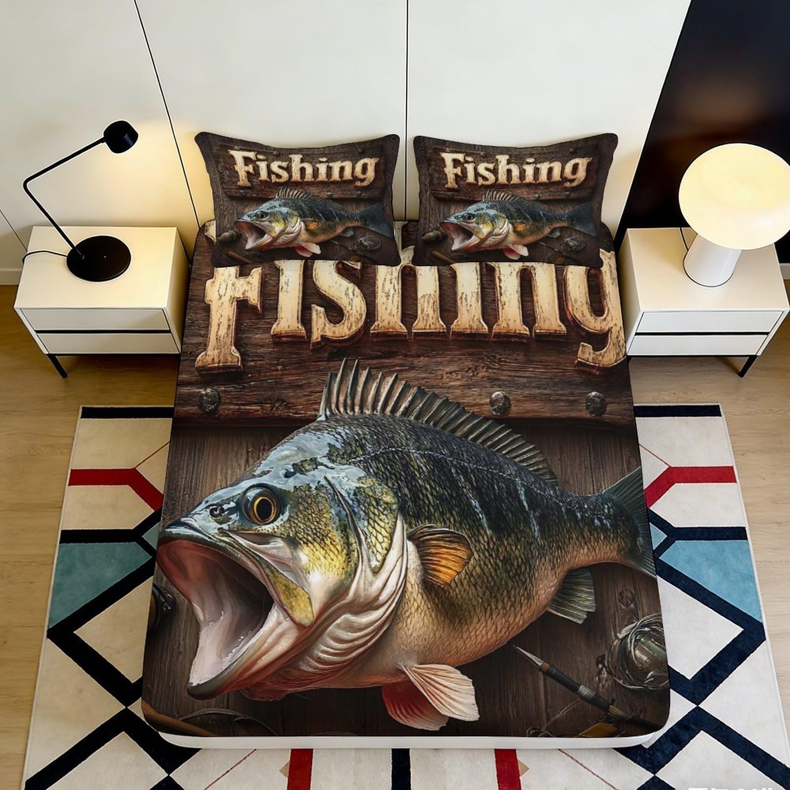 Jqzkxnhpbr Style-9 3D Printed Lifelike Fish Fitted Sheet Microfiber Soft Breathable Fishing Theme Mattress Cover For Bedroom Dorm Decor 90X200x25cm