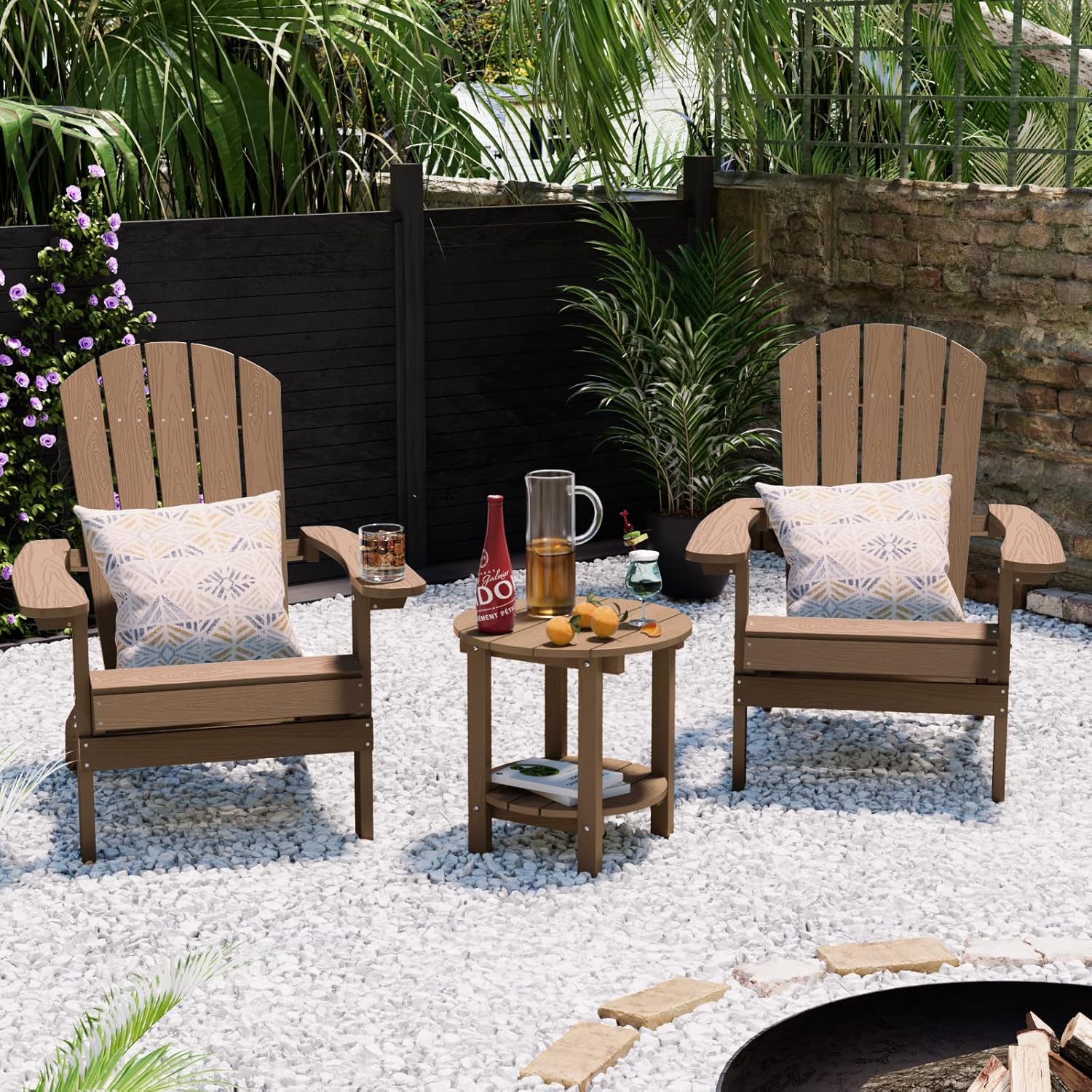 YEFU Adirondack Side Table, 18" Double Outdoor Side Table, Poly Lumber end Table, Weather Resistant for Indoor, Patio, Pool, Porch, Backyard-Teak