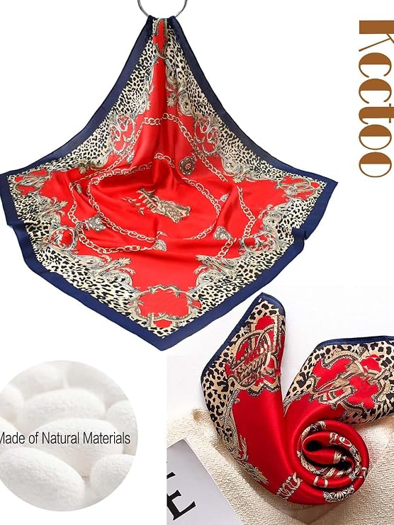 kcctoo 27.5 Mulberry Silk Feeling Head Scarf Women's Fashion Square Neck Satin Scarfs for Bag Hair Scarves Gift