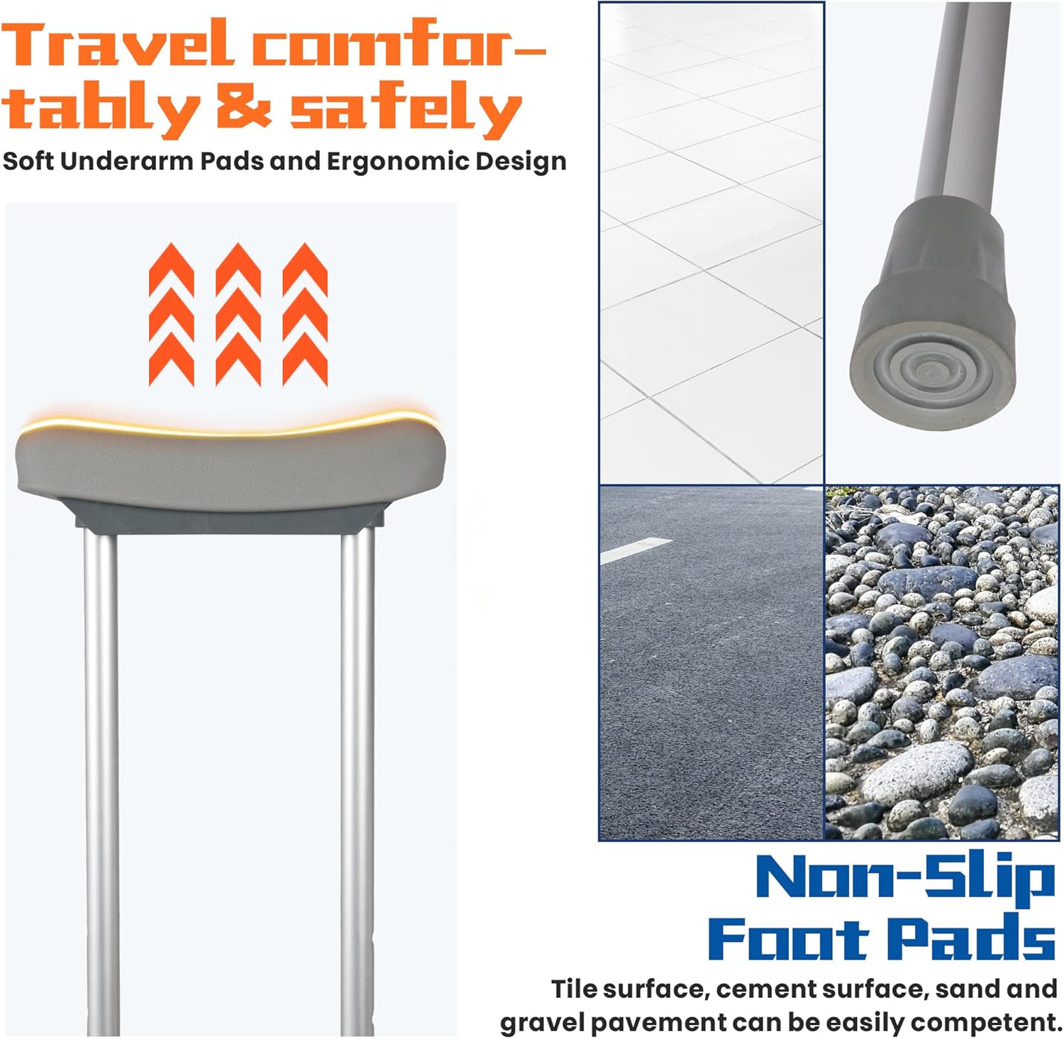 LUCKYERMORE Aluminum Underarm Crutches,Adjustable Crutches for Adults/Youth with Underarm Pads,User Height 4'7"-6'7",Lightweight and Durable for Walking,Support 300 Pounds,Pack of 2