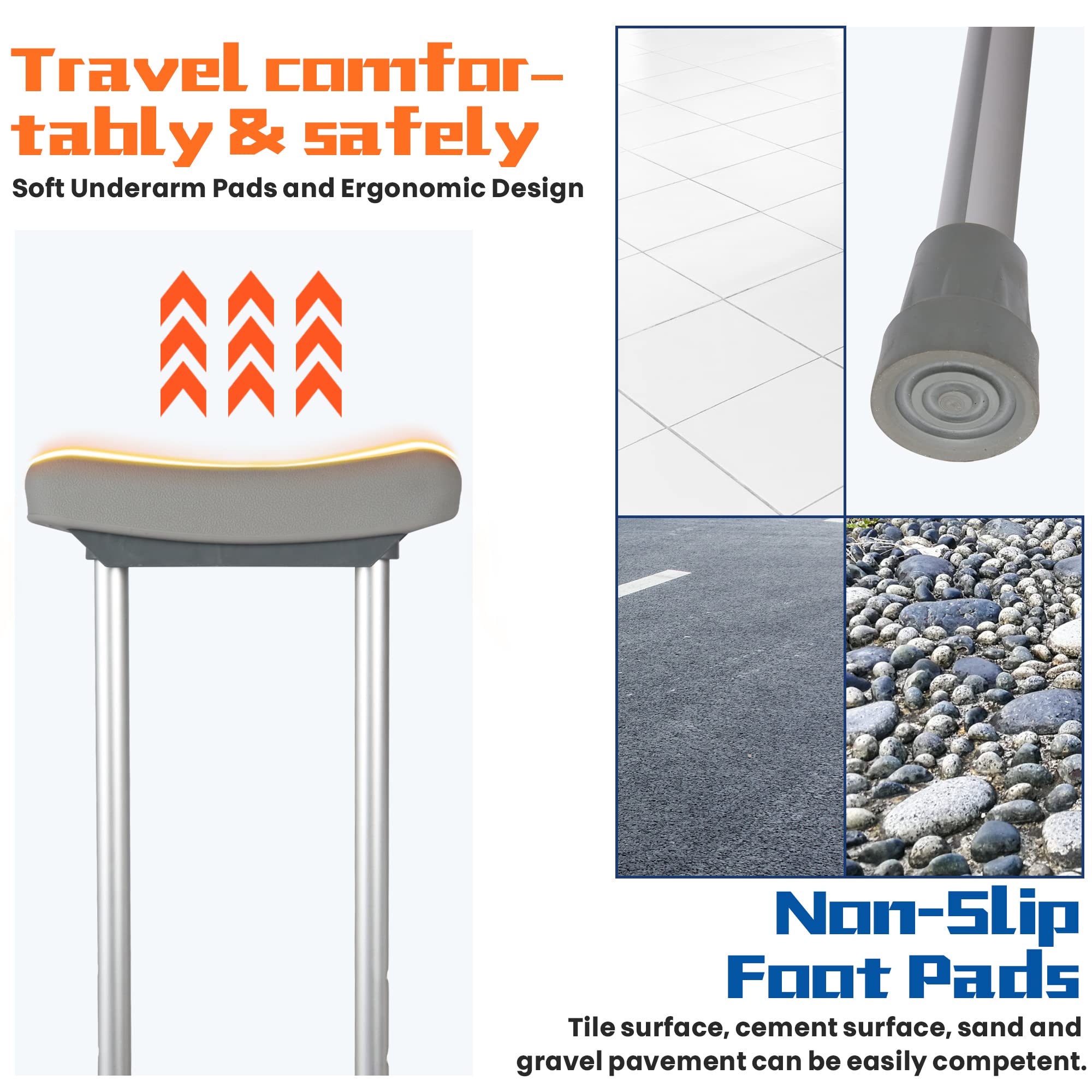 LUCKYERMORE Aluminum Underarm Crutches,Adjustable Crutches for Adults/Youth with Underarm Pads,User Height 4'7