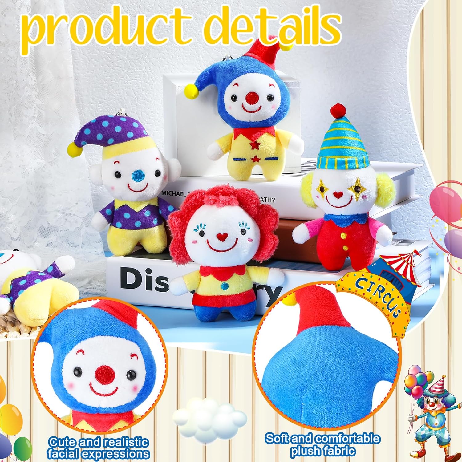 Zomiboo 8 Pcs Clown Plush Bulk Cute Clown Dolls for Students Easter Birthday Party Favors Stuffed Animals, 5 Inch - Image 4