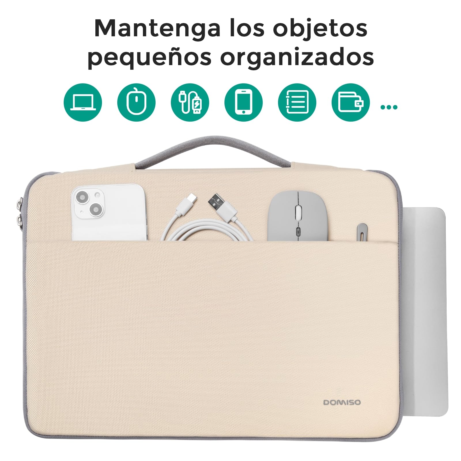 DOMISO 14 Pulgada Funda Ordenador Portátil Impermeable Protectora Bolsa con asa Portátil para 14" Lenovo ThinkPad A475 L480 T490s/Dell Latitude 5490 7490/HP ProBook 640 645,Beige
