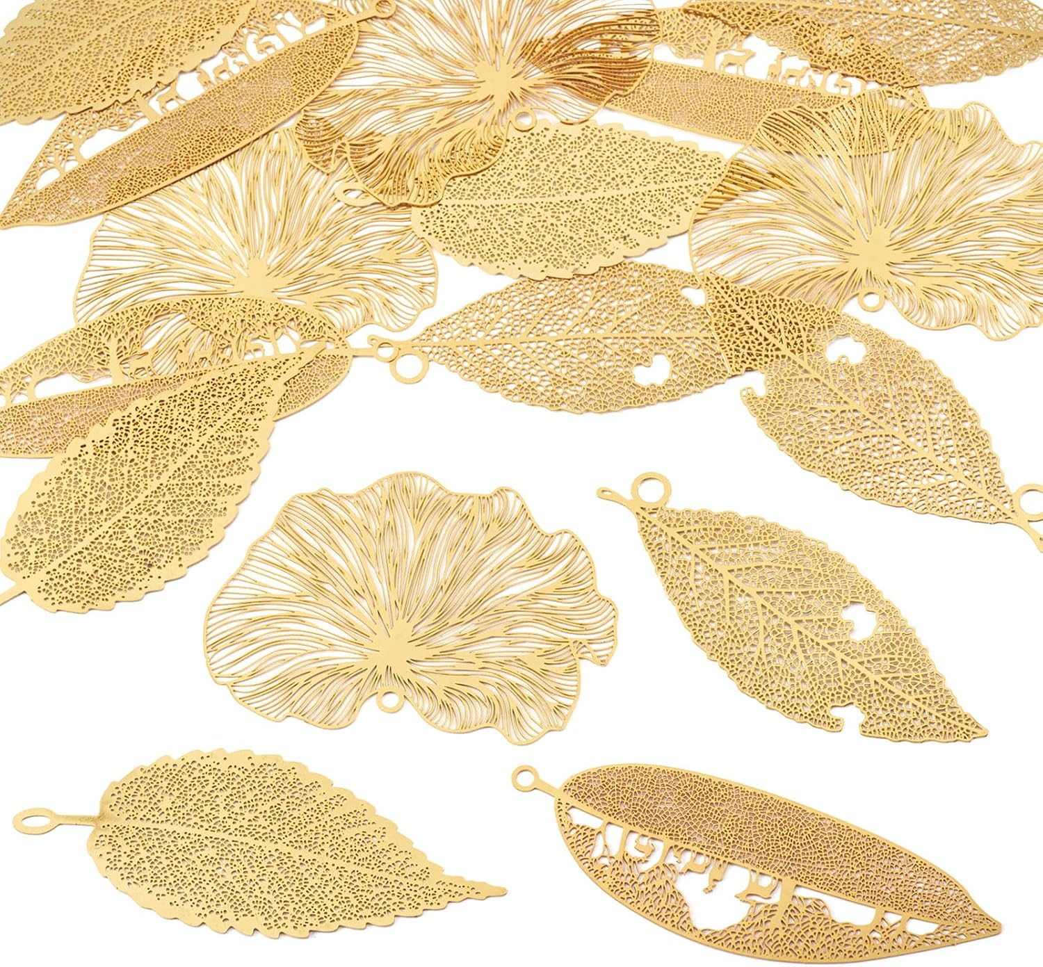 KISSITTY Real 18K Gold Plated Brass Filigree Leaf Flower Animal Charms Bulk Etched Metal Embellishments Light Gold Hollow Filigree Dangle Craft Charms for Bracelets Necklaces Jewelry Making Supplies - Image 8