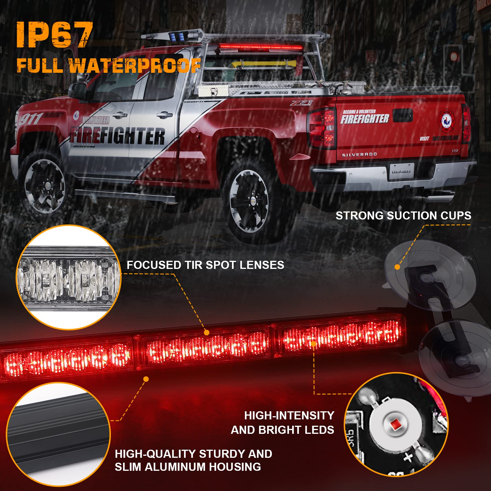 35 Inch Traffic Advisor Red Emergency Light Bar 48 LED