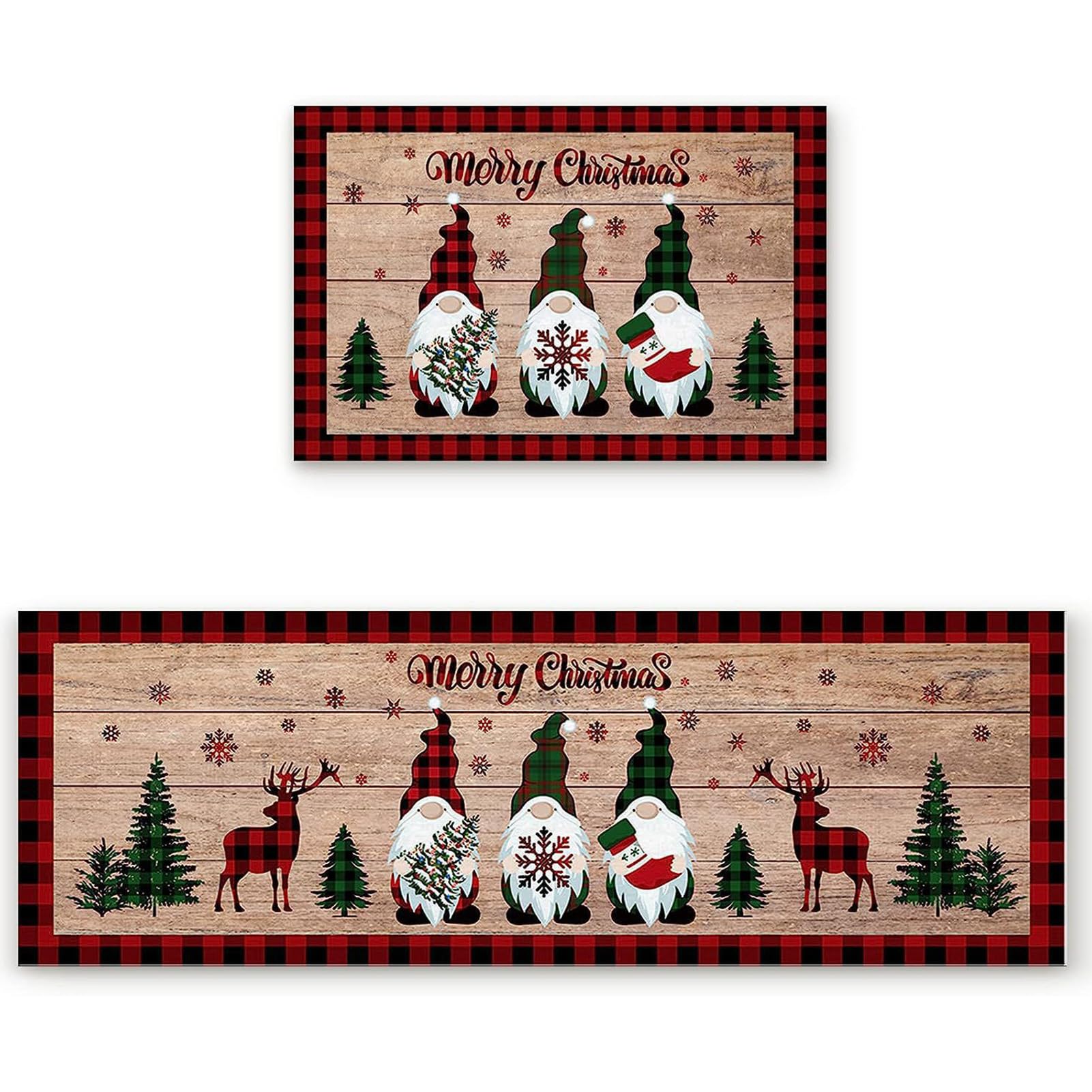 ILDZMMC Christmas Kitchen Rugs and Mats Merry Christmas Kitchen Rug Non Slip Backing Christmas Decorations for Home Seasonal Farmhouse Fall Kitchen Floor Mat (Xmas 07)